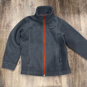 Kids Columbia Charcoal Fleece Jacket with Vibrant Orange Zipper Sz xs 6-7